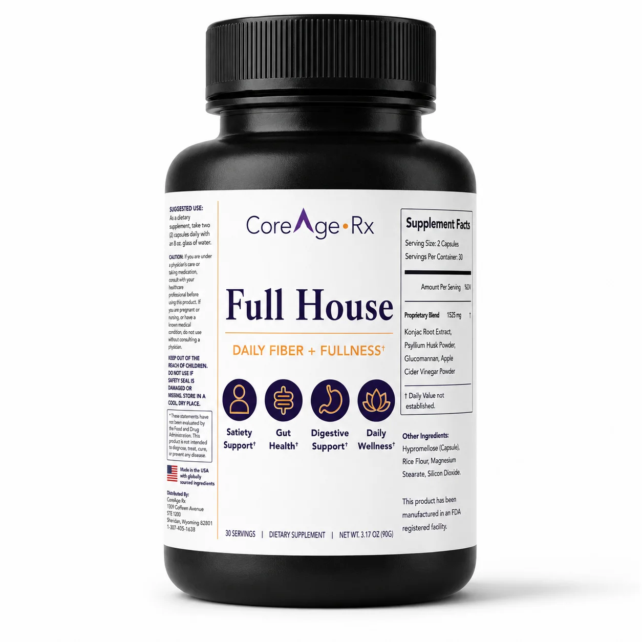 CoreAge Rx Full House daily fiber capsules, 30-serving bottle