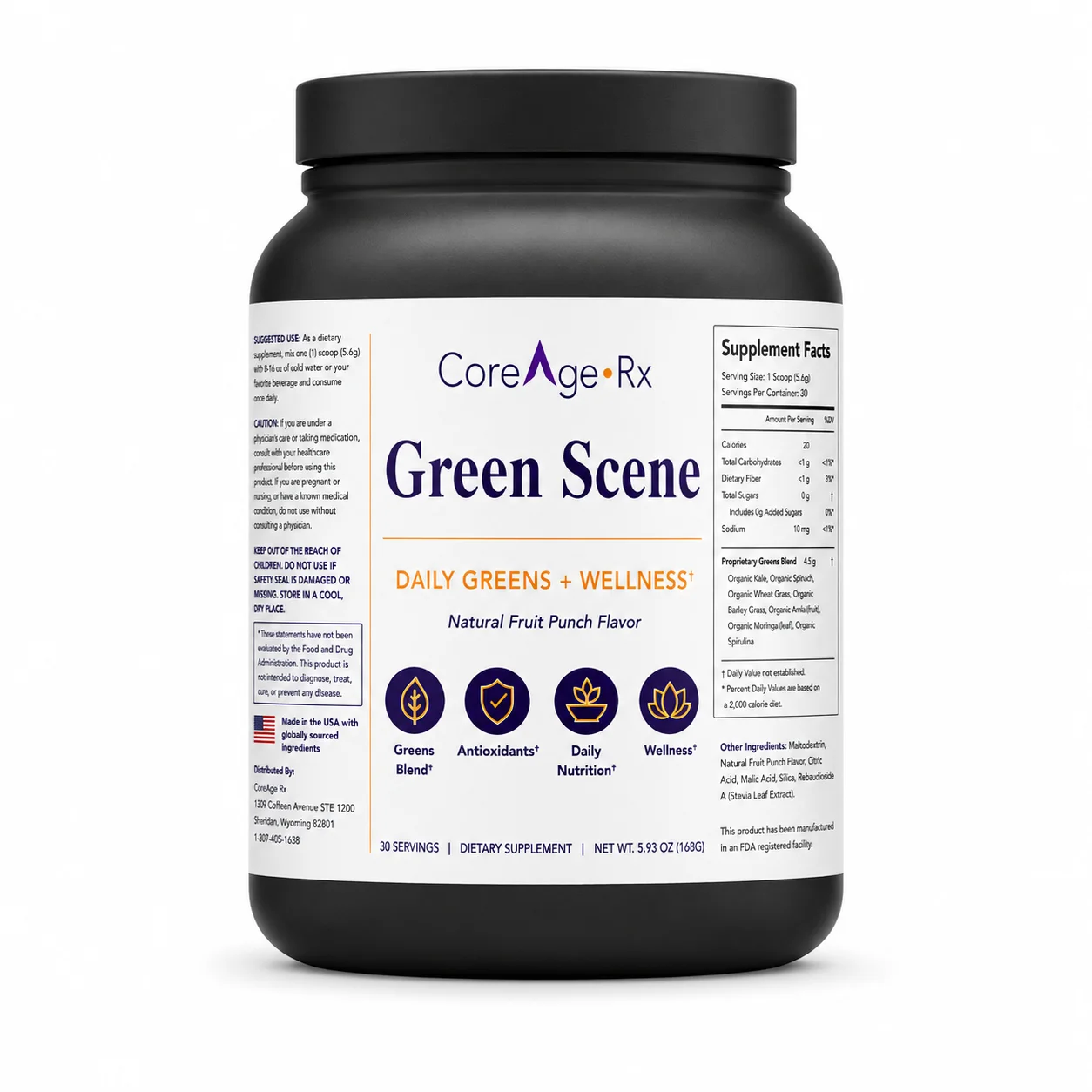 CoreAge Rx Green Scene daily greens powder, 30-serving tub