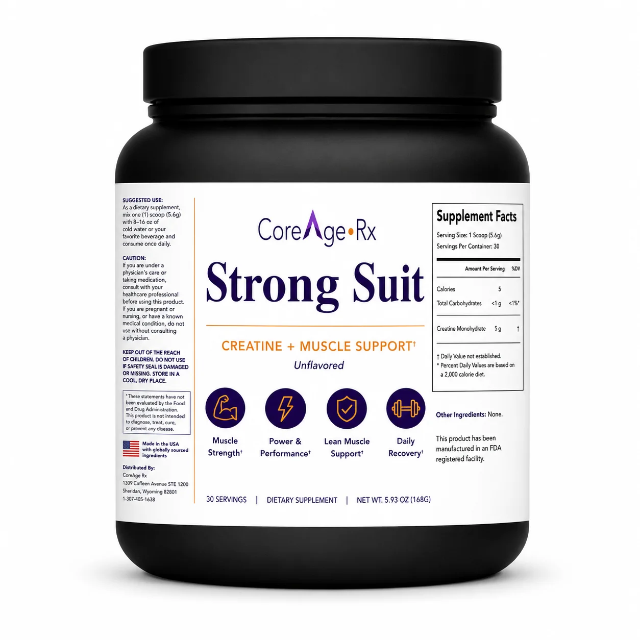 CoreAge Rx Strong Suit creatine monohydrate, 30-serving tub
